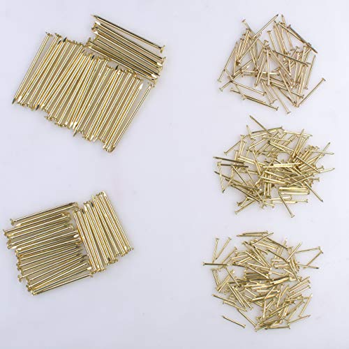 OMOTOOL Kit surtido de clavos dorados de hardware (300 piezas), clavos chapados en latón para colgar cuadros y carpintería, surtido de 5 tamaños