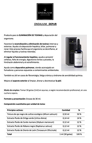 Ondalium Depur | Extracto fluido Depurativo de Ajo Negro Ecológico español (1 mes) - Producto natural para la eliminación de toxinas y la depuración del organismo - 30 ml.
