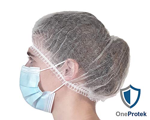 OneProtek -100 Gorros desechables no tejido - Gorro protectore para el cabello - Resistente, doble elásticos y antipolvo -Blanca