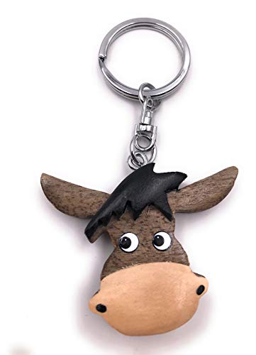 Onwomania Llavero cabeza de vaca de madera cabeza de burro animal de granja ganado ternero vaca burro colgante En caja de regalo