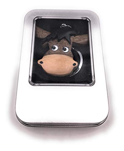 Onwomania Llavero cabeza de vaca de madera cabeza de burro animal de granja ganado ternero vaca burro colgante En caja de regalo