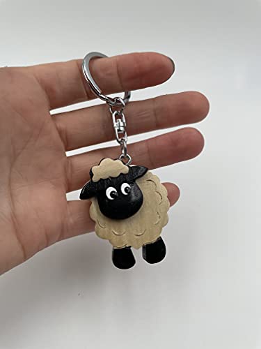 Onwomania Llavero de madera oveja moufflon oscuro animal lana ovejas colgante encanto