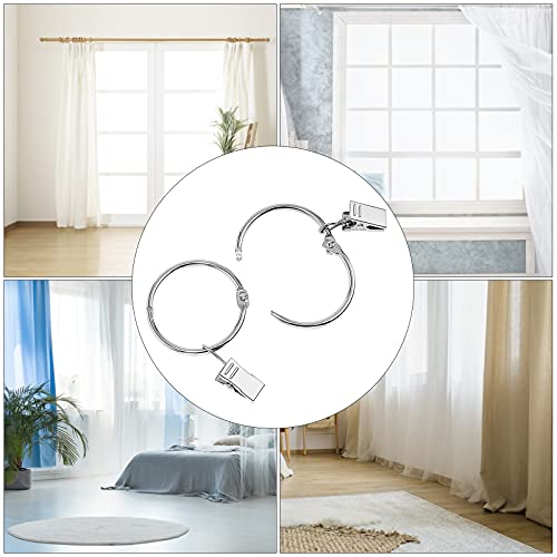 opamoo Anillos de Cortina, 50 Piezas Argollas para Cortinas, Clips Cortinas,Anillo de Clip, Ganchos Cortinas,Anillas para Cortinas con Pinza, Diámetro Interior de 32mm,para Cortinas Decorativos(Plata)