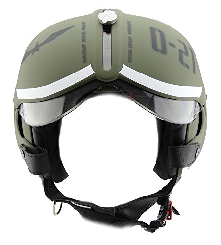 OPEN FACE SCOOTER HELMET OSBE GPA AIRCRAFT TORNADO GREEN ARMY TR1 UK 61-62CM EXTRA LARGE XL