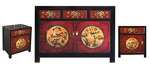 OPIUM OUTLET Juego de muebles chinos RedMagic de estilo asiático, color rojo y negro