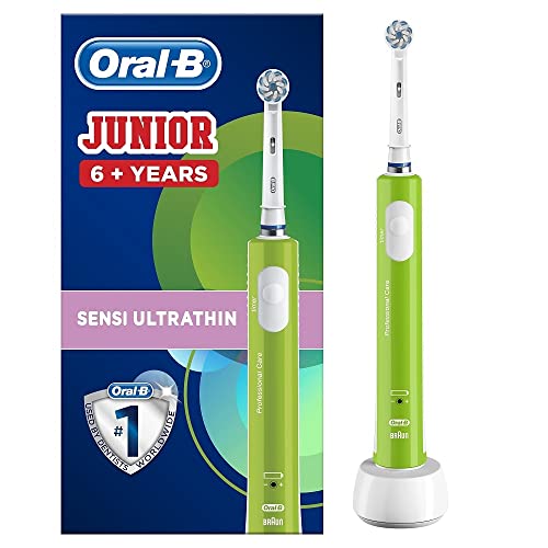 Oral-B Junior Cepillo de Dientes Eléctrico con Mango Recargable, Tecnología Braun y 1 Cabezal de Recambio, Apto para Niños Mayores de 6 años - Verde