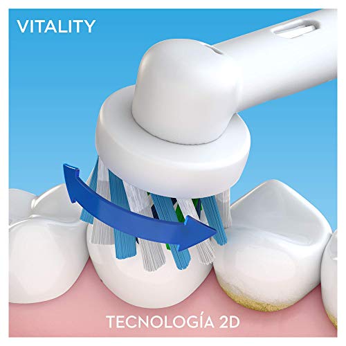 Oral-B Vitality 100 Cepillo de Dientes Eléctrico con Mango Recargable, Tecnología Braun y 2 Cabezales de Recambio - Blanco