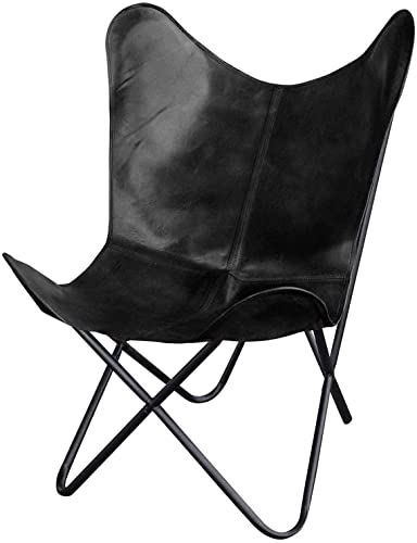 Orbit Art Gallery Sillas de cuero de la sala de estar-silla de mariposa de cuero de café silla de mariposa-hecho a mano con marco de hierro plegable