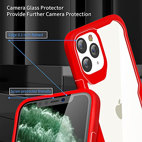 ORETECH Funda Antichoque Transparente para iPhone 11 Pro, con [2X Vidrio Cristal Templado y 1x Cámara Protector de Pantalla] Silicona Bumper Carcasa Anti-Arañazos Rubber Caso para iPhone 11 Pro, Rojo