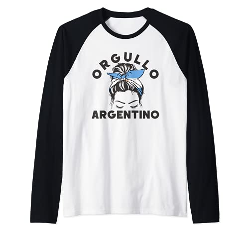 Orgullo Argentino Cinta Bandera Argentina Moño Desordenado Camiseta Manga Raglan