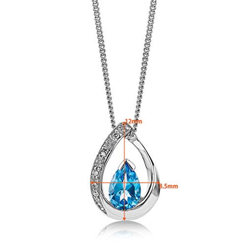 Orovi Collar de topacio azul para mujer con cadena de oro blanco de 9 ct/375 con diamantes de talla brillante topacio azul 0,45 ct