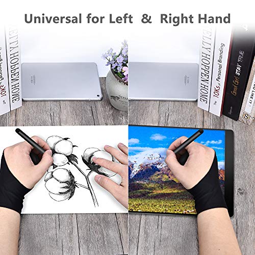 OTraki Guante Antiincrustantes de Dibujo para Tableta Gráfica Guante Artista Lycra con Dos Dedos para Mano Derecha e Izquierda, S (7 * 18.5cm)