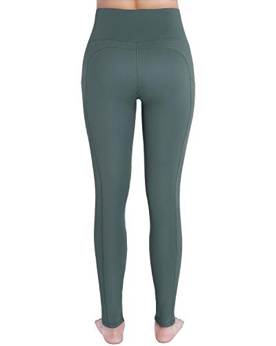 OUGES - Pantalones de Yoga con Bolsillos de Cintura Alta para Mujer, Pantalones para Correr, Entrenamiento, Gimnasio, Leggings (Verde, L)