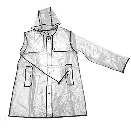 Ouvin Impermeable transparente con capucha EVA ligero impermeable largo para mujer, Transparente-negro, talla única