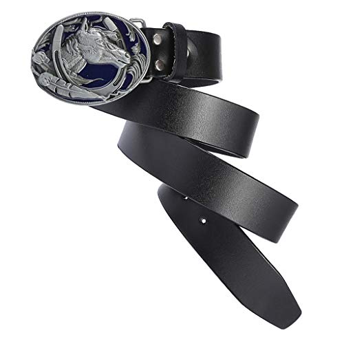 P Prettyia Cinturón de Cuero con Hebilla de Cabeza de Caballo Estilo Indio Americano Correa de Cintura para Hombres - Negro, talla única