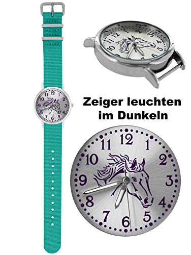 Pacific Time Reloj analógico de cuarzo para niña con correa de tela intercambiable turquesa 10305