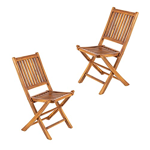 Pack 2 sillas jardín Teca Plegables, Madera Teca Grado A, Tamaño: 48x60x85 cm, Tratamiento al Agua aplicado
