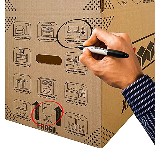 Pack de 20 cajas de cartón para mudanza,50x30x30cm, Cartón reforzado y resistente. Cajas de embalaje para envíos con asas.Para almacenaje y Embalaje.Reutilizables. (20Ud. (50x30x30cm))