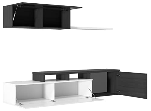 Pack Muebles salón Lexus Completo Color Blanco y Ceniza Estilo Moderno (Mueble Modular + Mesa de Centro + Mesa Comedor)