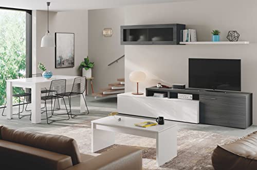 Pack Muebles salón Lexus Completo Color Blanco y Ceniza Estilo Moderno (Mueble Modular + Mesa de Centro + Mesa Comedor)