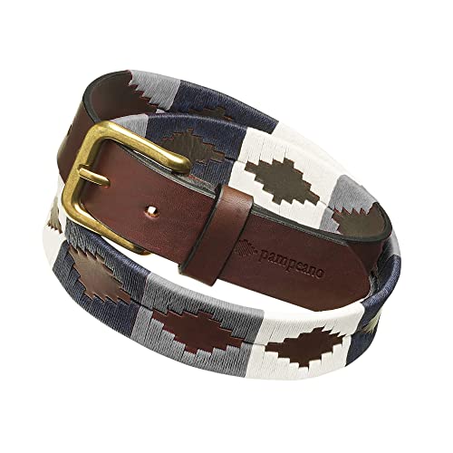 Pampeano | Roca - Cinturón de polo de cuero artesanal argentino premium - Caja de regalo | Cinturón de diseño unisex | 3,5 cm de ancho, cosido a mano con hebilla de latón antiguo