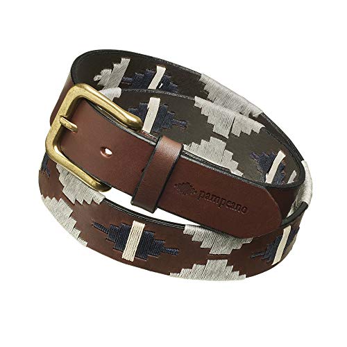 Pampeano | Tornado - Cinturón de polo de cuero artesanal argentino premium - Caja de regalo | Cinturón de diseño unisex | 3,5 cm de ancho, cosido a mano con hebilla de latón antiguo