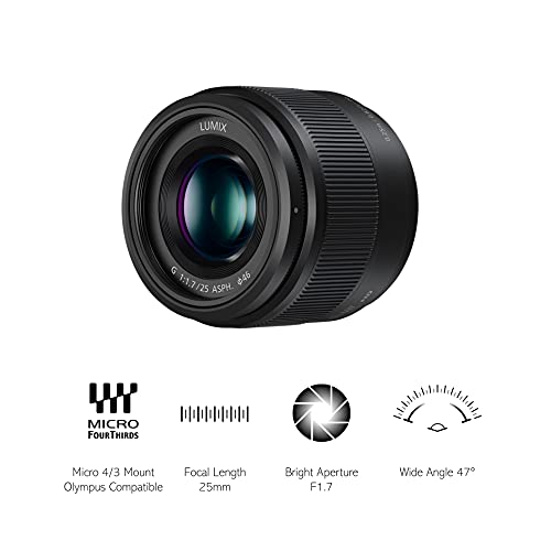 Panasonic LUMIX H-H025 - Objetivo Focal fija para cámaras de montura M4/3 (Focal 25 mm, F1.7, tamaño filtro 46 mm, lentes asféricas), negro