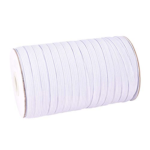PandaHall 1 rollo de alrededor de 100 yardas 3/8 pulgadas de ancho de goma de poliéster trenzado de banda elástica plana para diademas de costura de ropa, pretina de color blanco