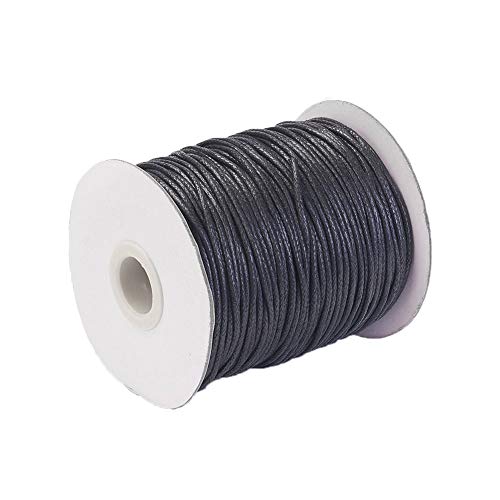 PandaHall 100 yardas/rollo 1,5 mm cordón de algodón encerado trenzado de bricolaje joyería artesanal macramé hacer cuerda de hilo de abalorios con carrete (negro)