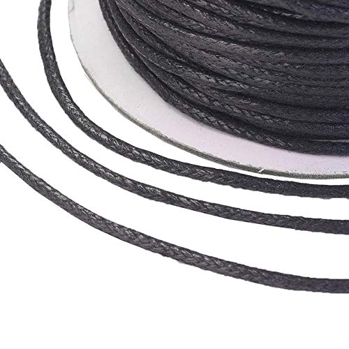 PandaHall 100 yardas/rollo 1,5 mm cordón de algodón encerado trenzado de bricolaje joyería artesanal macramé hacer cuerda de hilo de abalorios con carrete (negro)