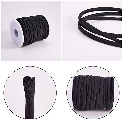 PandaHall 20 metros de cordón elástico suave y plano de 5,0 mm, tela de nailon cosida, cordón elástico de lycra (negro)
