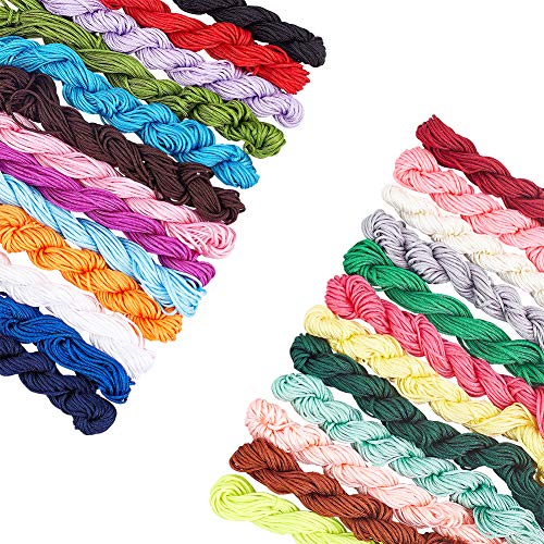 PandaHall 28 colores 2 mm joyería nylon cordón chino nudo cordón cordón de nylon mano cuerda de tejer hilo de cuentas para hacer joyas nudo chino pulsera abalorios hilo, 336 yardas totalmente