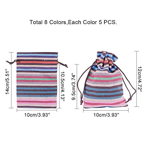 PandaHall Elite 40 bolsas de embalaje de tela de estilo étnico, 8 colores, 14 x 10 cm, con cordón para joyas, bolsas de monedas para artículos pequeños de embalaje