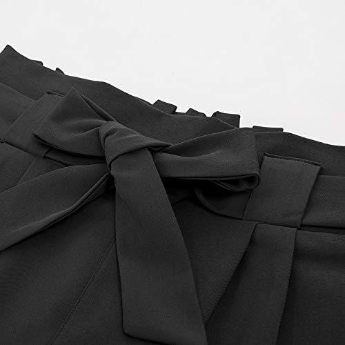 Pantalones Anchos para Mujer de Verano con Cintura Alta Cinturón Elástico con Arco Transpirable Ligero Casual Negro S Cl10903-1