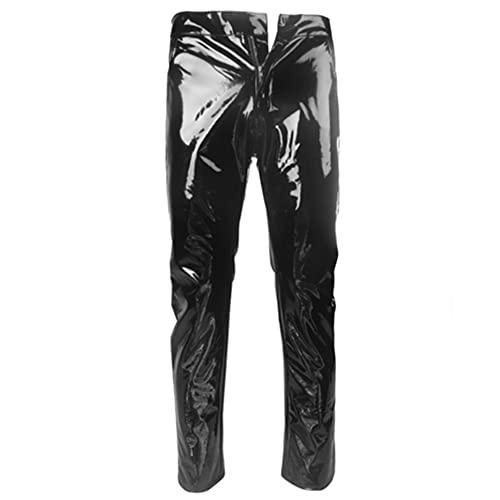 Pantalones Brillantes Pantalones For Hombre Faux Cuero Montar A Caballo Motorista Pantalones De Calle Masculinos (Color : Black, Size : Small)