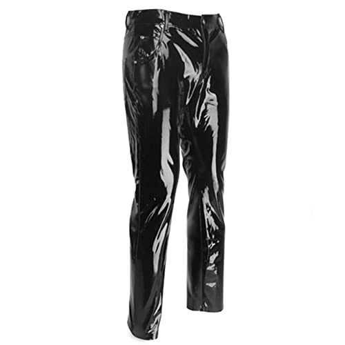 Pantalones Brillantes Pantalones For Hombre Faux Cuero Montar A Caballo Motorista Pantalones De Calle Masculinos (Color : Black, Size : Small)