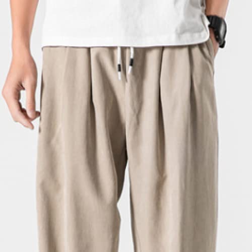 Pantalones Casuales para Hombre Verano Simple Color Puro Cómodo cordón Cintura elástica Deportes Fitness Pantalones de Nueve Puntos 4XL
