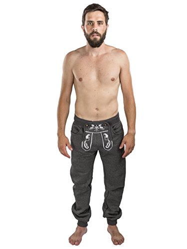 Pantalones de Correr para Hombres Lederhosen Wiesn Runner Long - Pantalones de Correr Bordados - Trachtenhose Oktoberfest - Schöneberger Trachtenlederhose (M, Gris Oscuro)