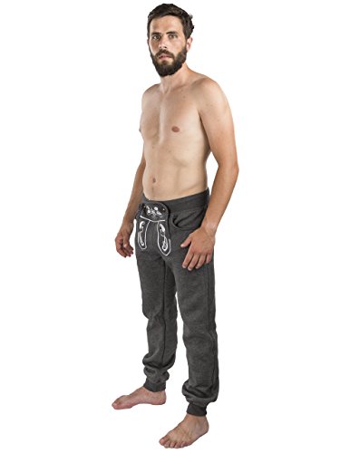 Pantalones de Correr para Hombres Lederhosen Wiesn Runner Long - Pantalones de Correr Bordados - Trachtenhose Oktoberfest - Schöneberger Trachtenlederhose (M, Gris Oscuro)