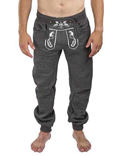 Pantalones de Correr para Hombres Lederhosen Wiesn Runner Long - Pantalones de Correr Bordados - Trachtenhose Oktoberfest - Schöneberger Trachtenlederhose (M, Gris Oscuro)