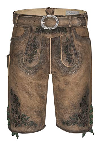 Pantalones de Cuero para Hombres Maximilian de la Serie Obra Maestra de Schöneberger Trachten - Pantalones de Cuero de Trachten Incl. Cinturón de Trachten (48, Marrón)