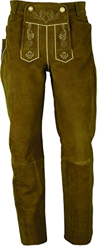 Pantalones de piel largos para hombre y mujer, pantalones de piel auténtica nobuk, bávaros de piel en camel marrón claro 39W x 36L