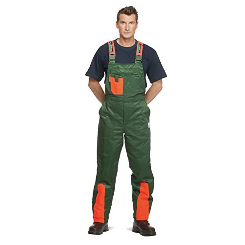 Pantalones de protección contra astillado de WOODSafe clase 1, pantalones de bosque aprobados por kwf, peto verde / naranja, hombres - pantalones de talla forestal, talla 54