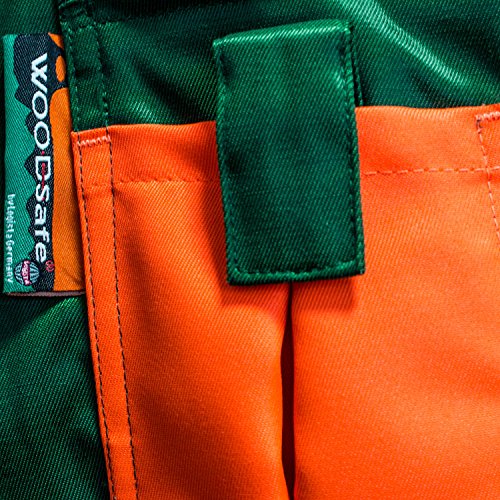 Pantalones de protección contra astillado de WOODSafe clase 1, pantalones de bosque aprobados por kwf, peto verde / naranja, hombres - pantalones de talla forestal, talla 54