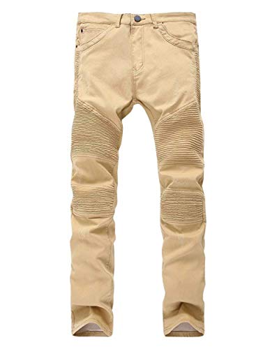 Pantalones Plisados ​​De Color Sólido De Los Hombres Moda Pantalones Vaqueros De La Boca Pantalones De Moto De Cintura Baja Pantalones De Mezclilla De La De Ocio De La Vendimia