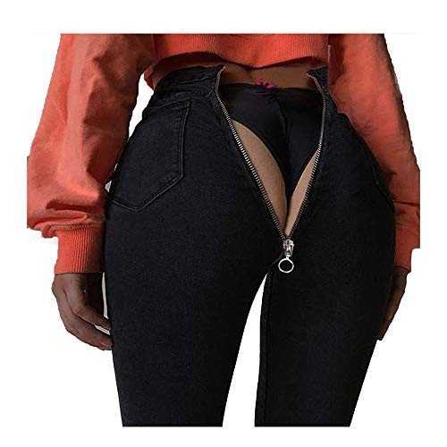 Pantalones vaqueros con cremallera en la espalda para mujer Pantalones elásticos de algodón con lavado Legging Pantalones Vaqueros pitillo ajustados Pantalones de mezclilla de cintura alta elásticos