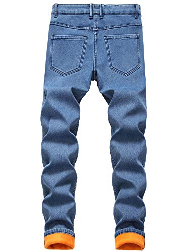 Pantalones vaqueros con forro polar para hombre con bolsillos, azul claro, 90