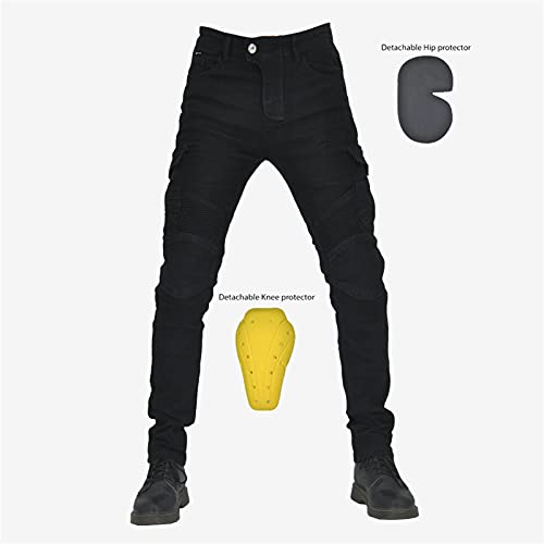 Pantalones vaqueros de motocicleta, pantalones de moto para hombre, hechos con tejido Kevlar, pantalones resistentes al desgaste, con forro protector de seguridad desmontable acolchado (negro, XL)