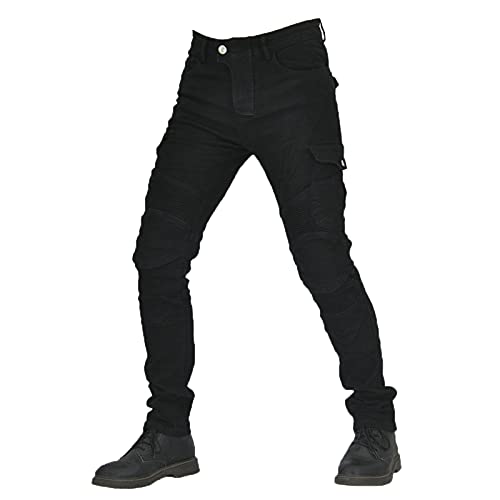 Pantalones vaqueros de motocicleta, pantalones de moto para hombre, hechos con tejido Kevlar, pantalones resistentes al desgaste, con forro protector de seguridad desmontable acolchado (negro, XL)