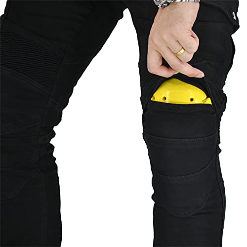 Pantalones vaqueros de motocicleta, pantalones de moto para hombre, hechos con tejido Kevlar, pantalones resistentes al desgaste, con forro protector de seguridad desmontable acolchado (negro, XL)